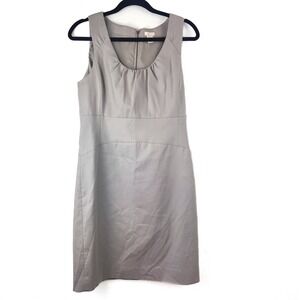 J Crew Taupe Gray Cotton Sleeveless Sheath Dress Size 10 Gathered Scoop Neck